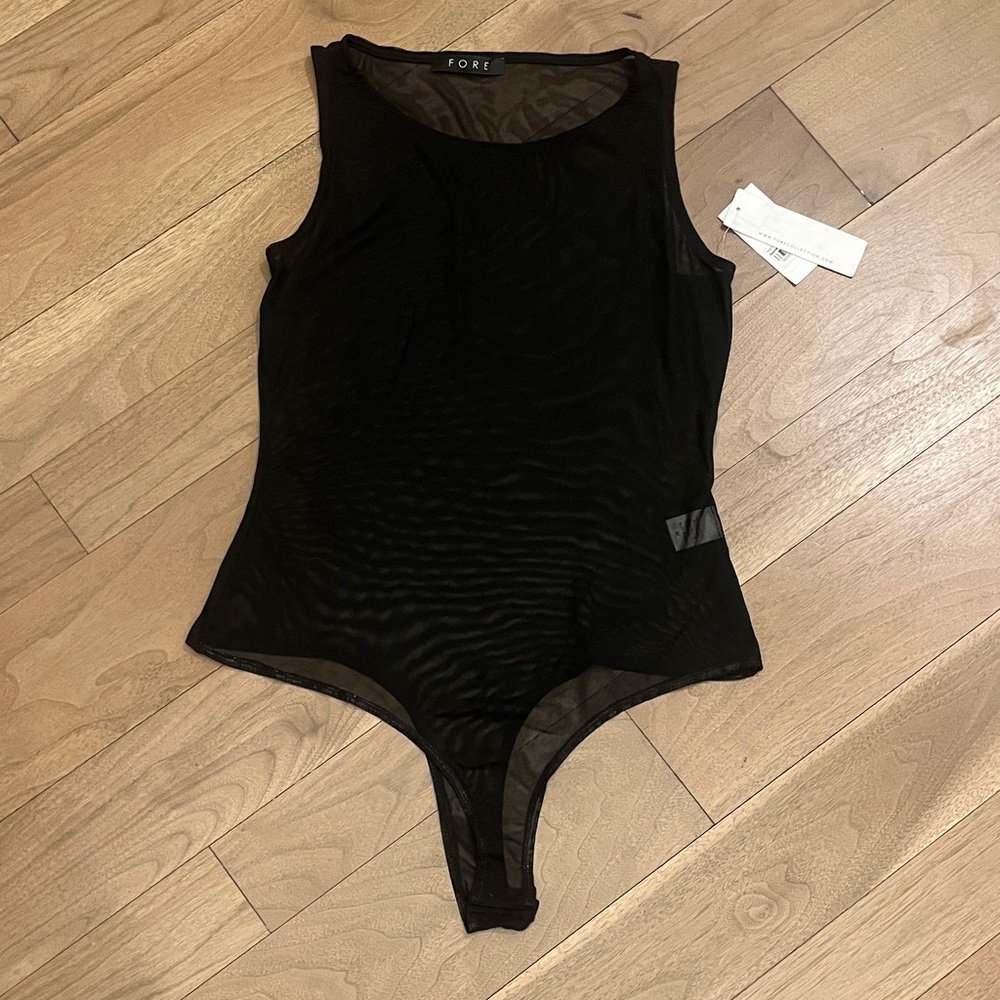 Fore Collection  - Black Sheer Bodysuit  NWT